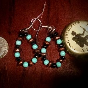 Turquoise wood onyx beaded earrings crystal hippie